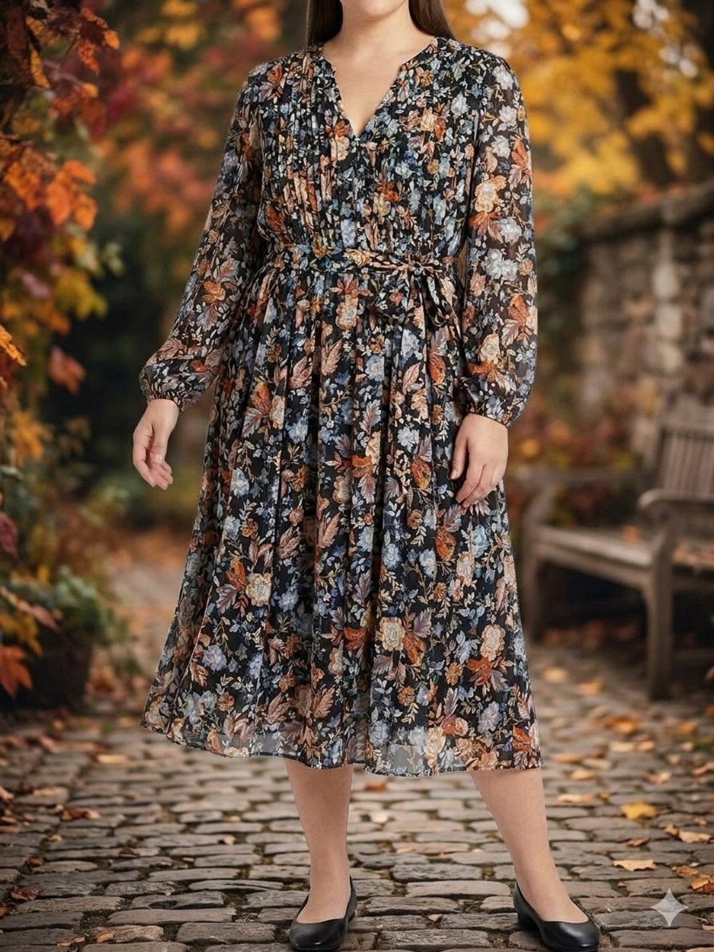 MSK Woman's Pleated Floral Chiffon Midi Dress Size 24 NWT